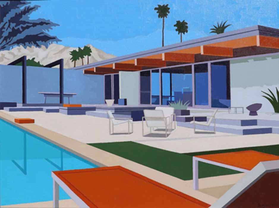 Image of Palm Springs House with Orange Loungers by Andy Burgess