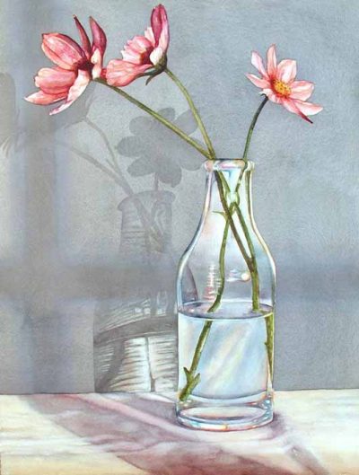 Three Cosmos A Meditation in Pink and Gray by Kathrine Lemke Waste