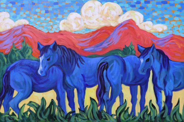 Western Blue Horses by Claudia Hartley