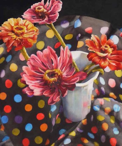 Zinnias and Dots by Kathrine Lemke Waste