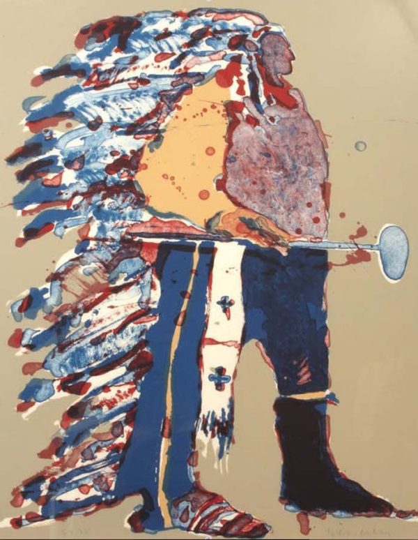 Indian Portrait with Tomahawk State I #32/75 by Fritz Scholder