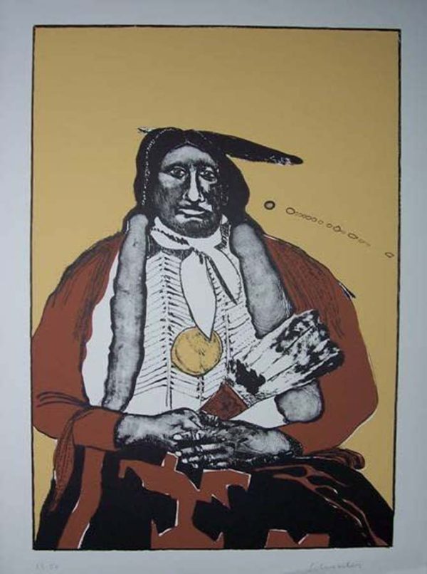 Indian with Feather Fan State II AP by Fritz Scholder